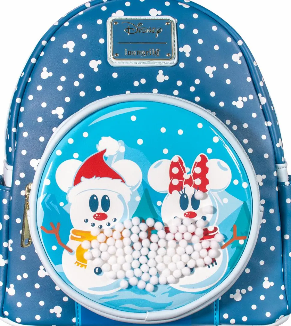 Mickey Mouse - Mickey & Minnie Mouse Snow Globe 10” Faux Leather Mini Backpack