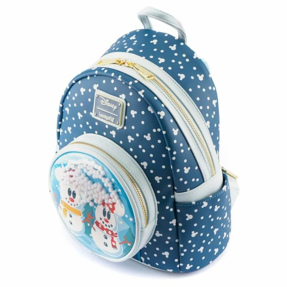 Mickey Mouse - Mickey & Minnie Mouse Snow Globe 10” Faux Leather Mini Backpack