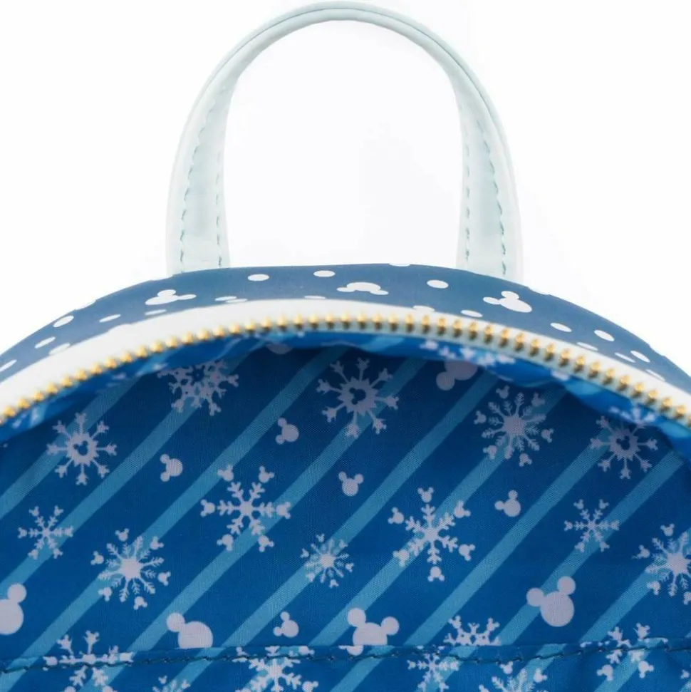 Mickey Mouse - Mickey & Minnie Mouse Snow Globe 10” Faux Leather Mini Backpack