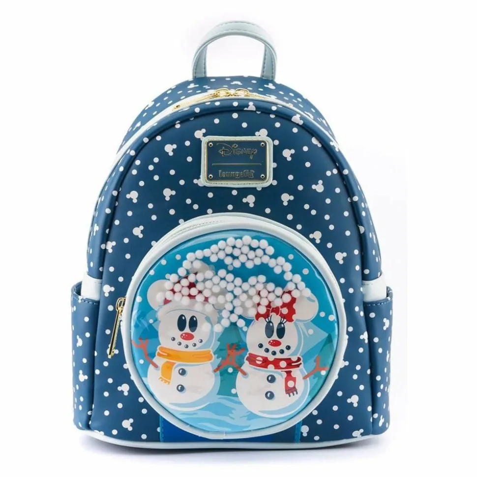 Mickey Mouse - Mickey & Minnie Mouse Snow Globe 10” Faux Leather Mini Backpack