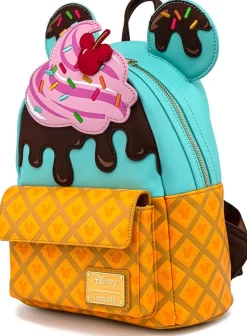 Mickey Mouse - Mickey & Minnie Mouse Sweet Treats Ice Cream Sundae 10” Faux Leather Mini Backpack