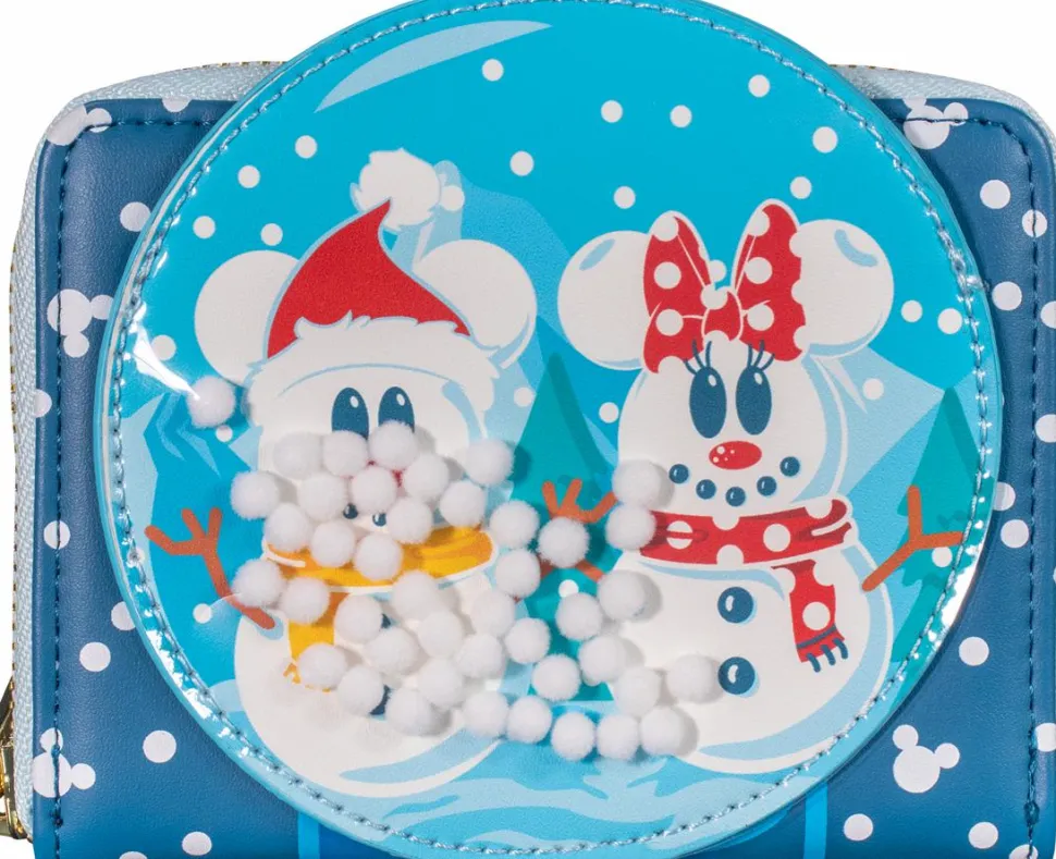 Mickey Mouse - Mickey & Minnie Mouse Snow Globe 4” Faux Leather Zip-Around Wallet