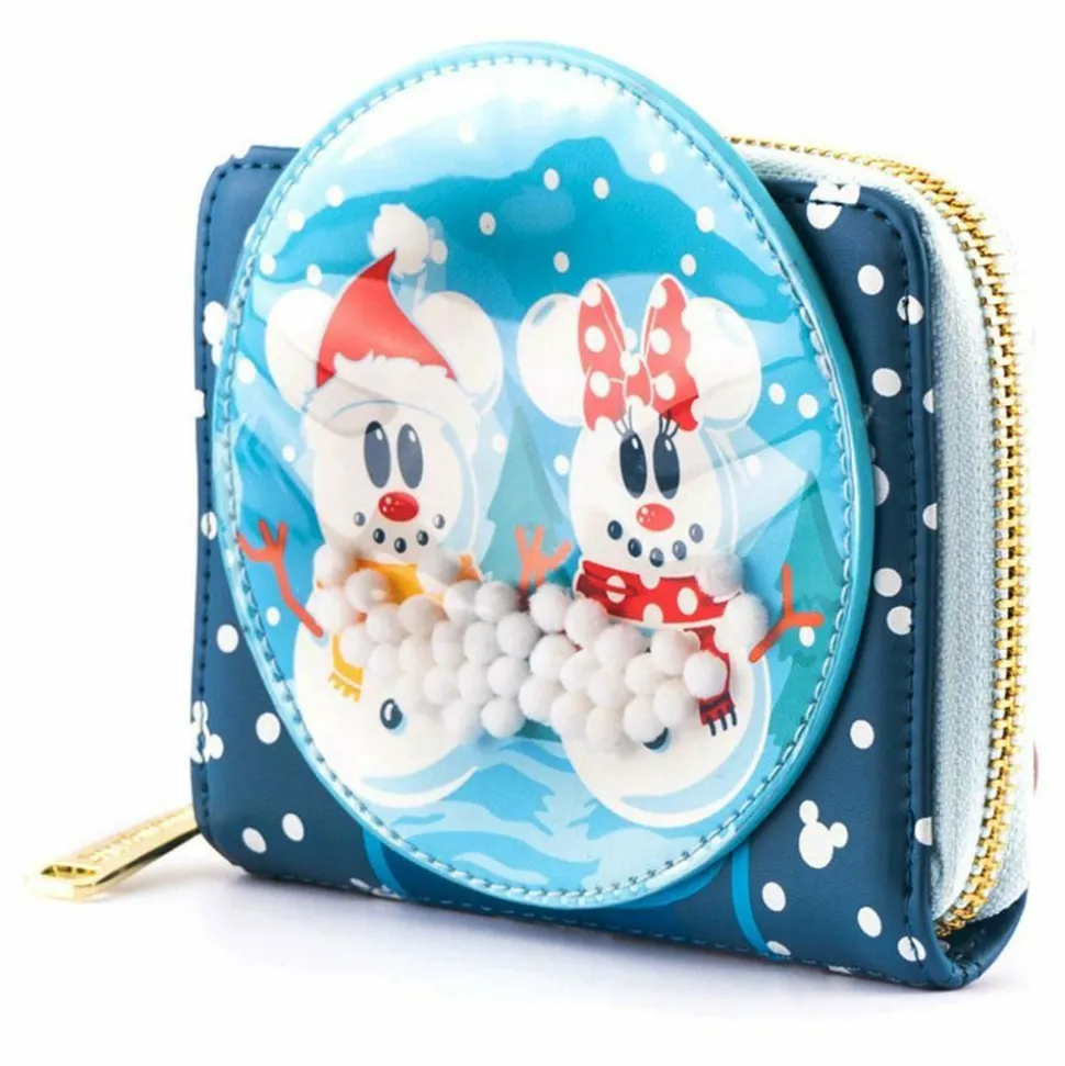 Mickey Mouse - Mickey & Minnie Mouse Snow Globe 4” Faux Leather Zip-Around Wallet