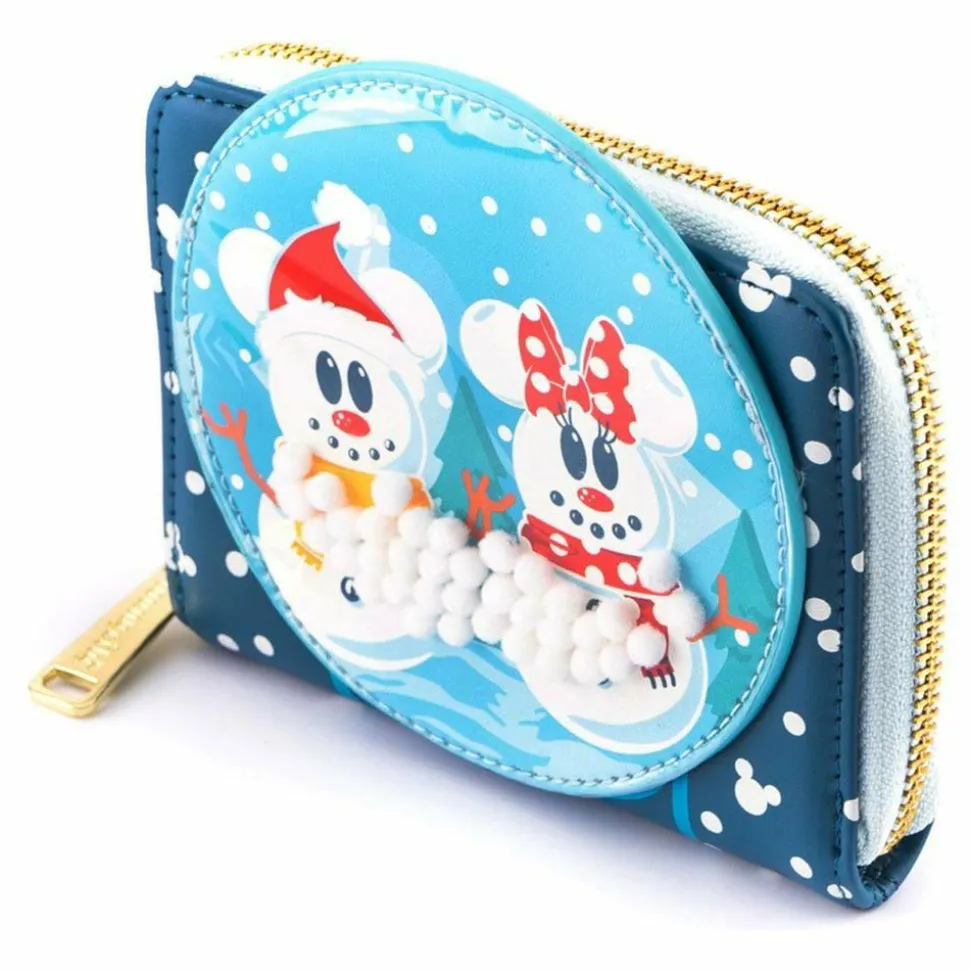 Mickey Mouse - Mickey & Minnie Mouse Snow Globe 4” Faux Leather Zip-Around Wallet