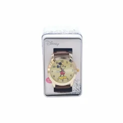 Mickey Mouse - Mickey Mouse Gold Tone Brown Faux Leather Band Watch (One Size)