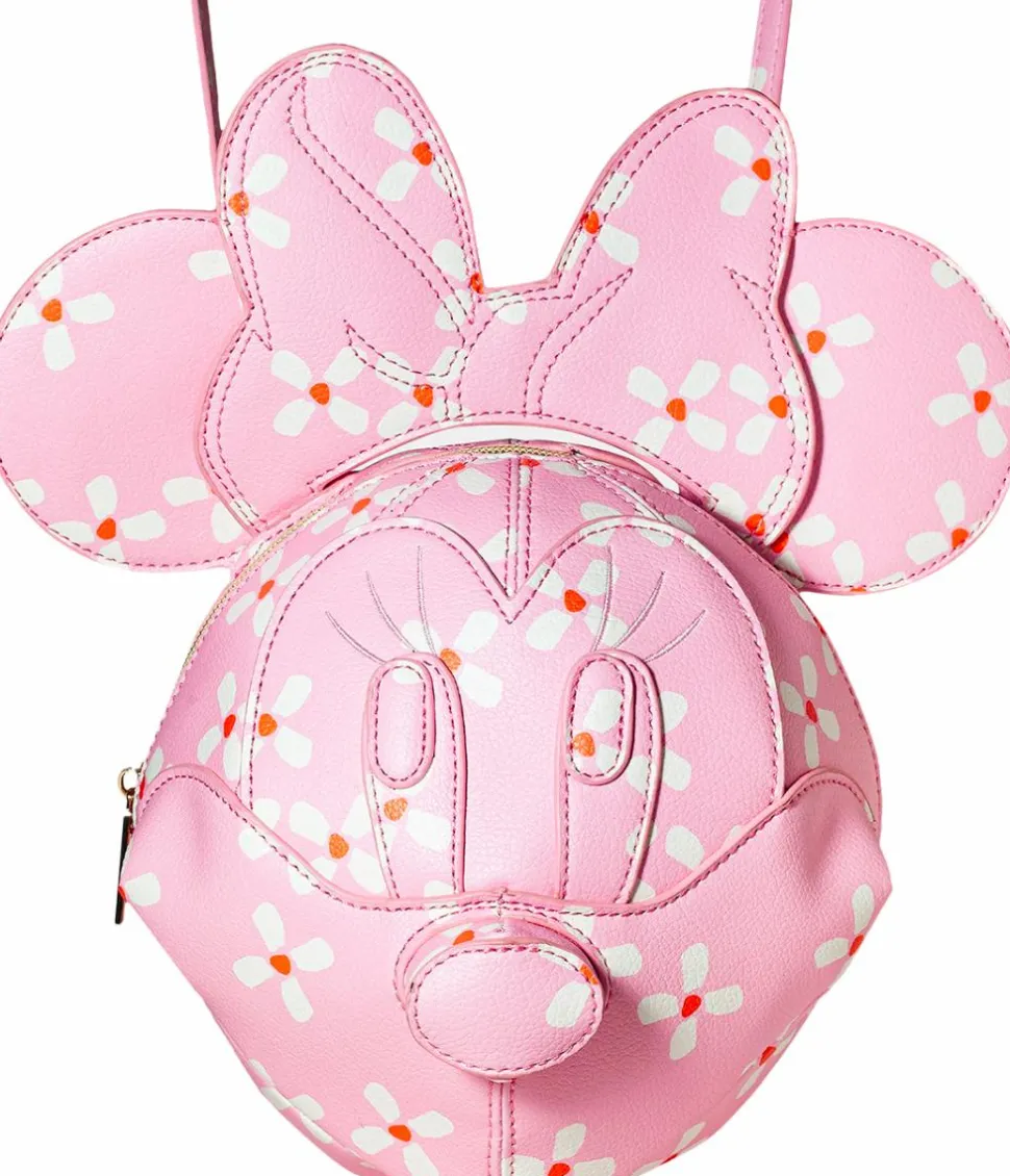 Mickey Mouse - Minnie Mouse 3D Floral Head 11” Faux Leather Crossbody Handbag