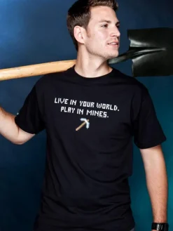 Minecraft - Live In Your World Play In Mines Black Male T-Shirt