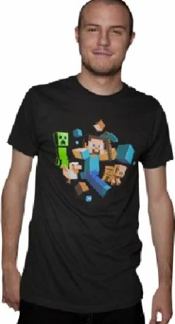 Minecraft - Run Away! Glow In The Dark Black Male T-Shirt