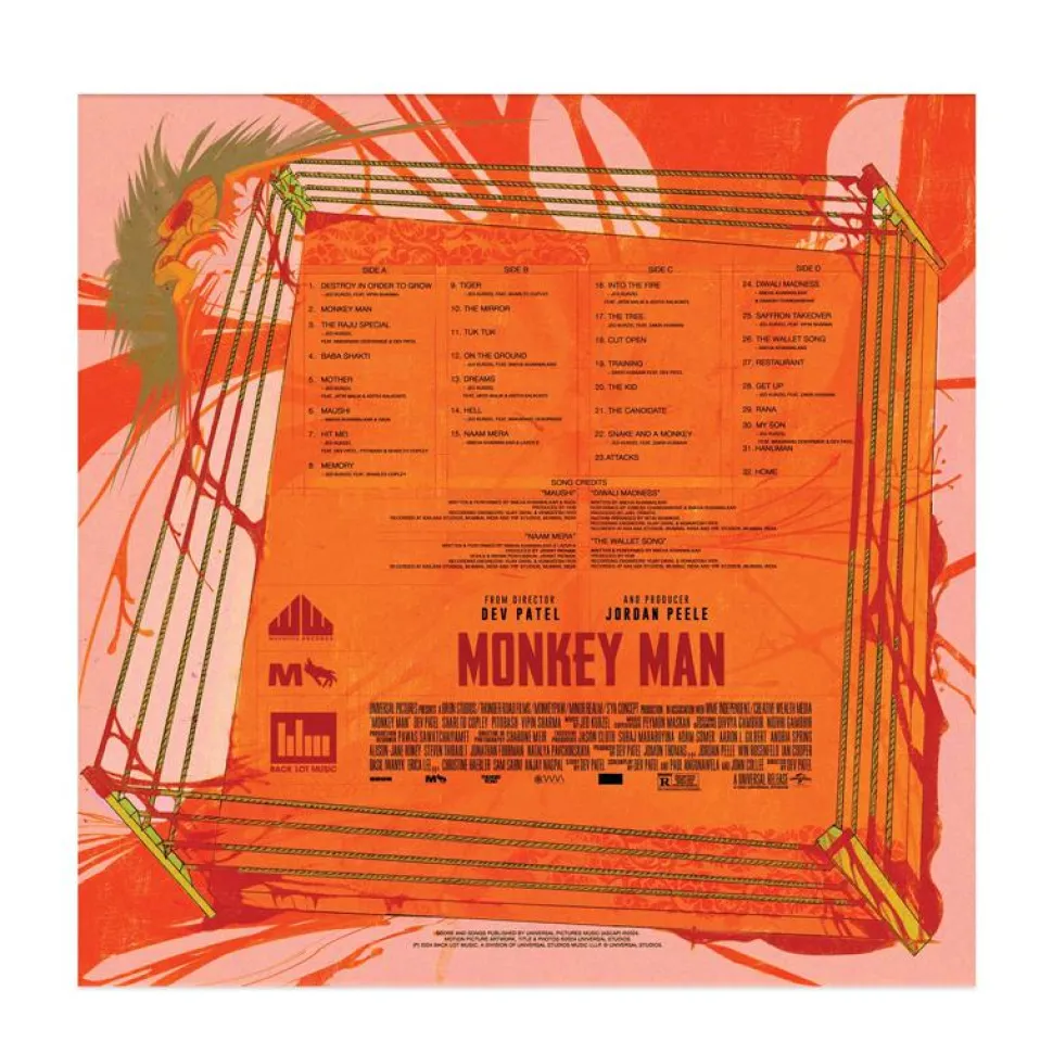 Monkey Man (2024) - Original Motion Picture Soundtrack by Jed Kurzel 2xLP Vinyl Record (Blood Red, Black, and Metallic Gold Coloured Vinyl)