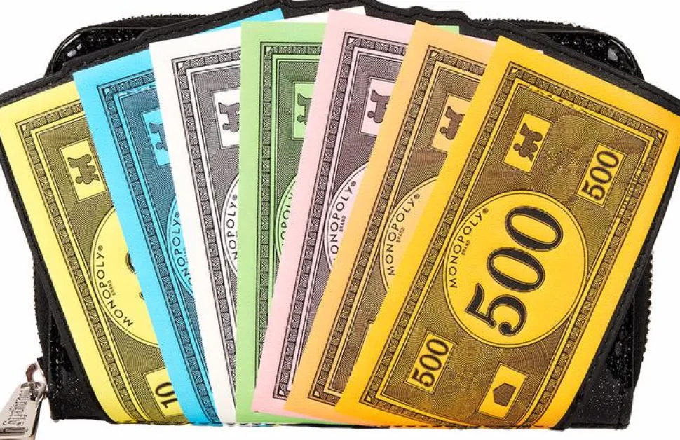 Monopoly - 90th Anniversary Money Glitter 4" Faux Leather Zip-Around Wallet