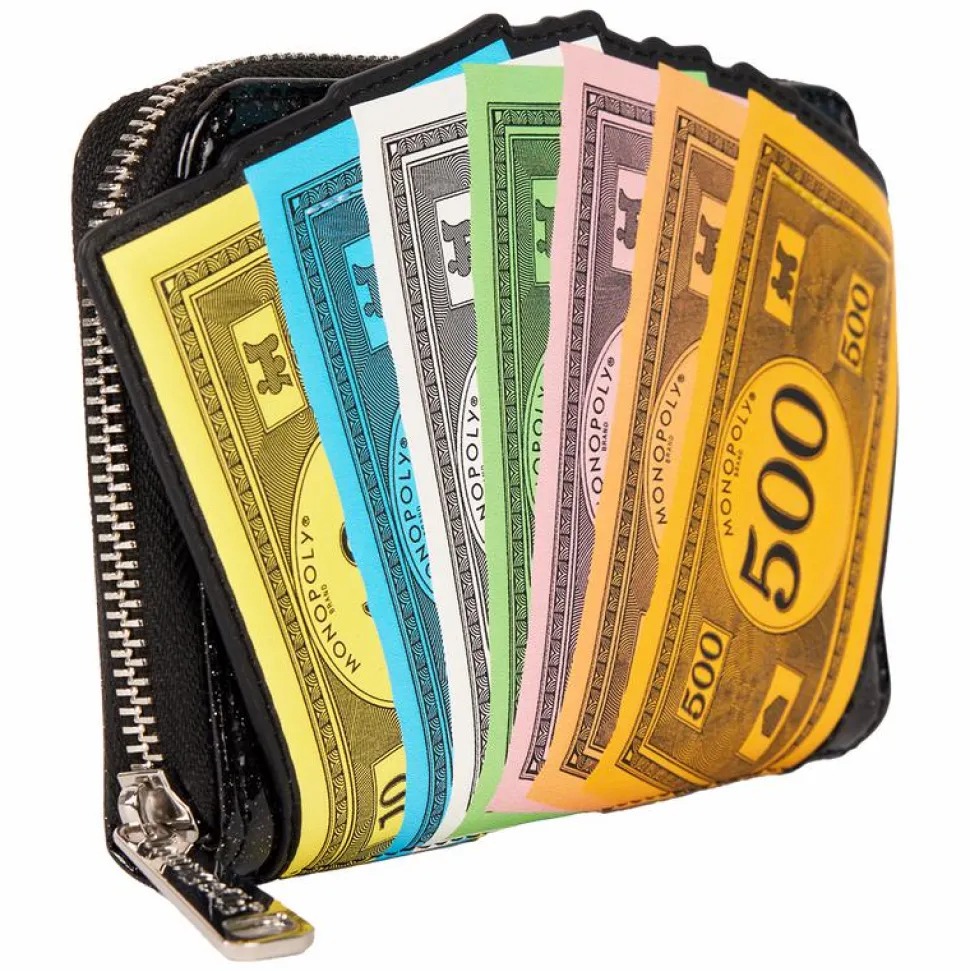 Monopoly - 90th Anniversary Money Glitter 4" Faux Leather Zip-Around Wallet