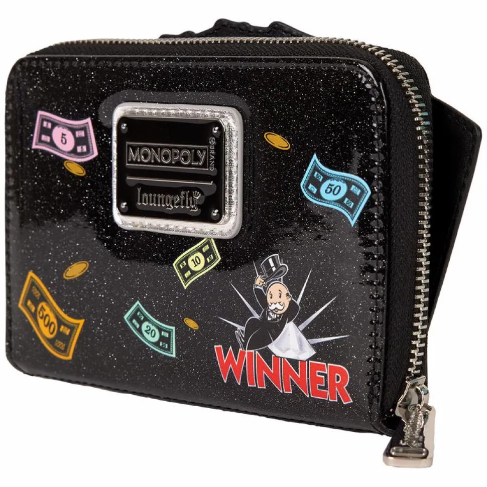 Monopoly - 90th Anniversary Money Glitter 4" Faux Leather Zip-Around Wallet