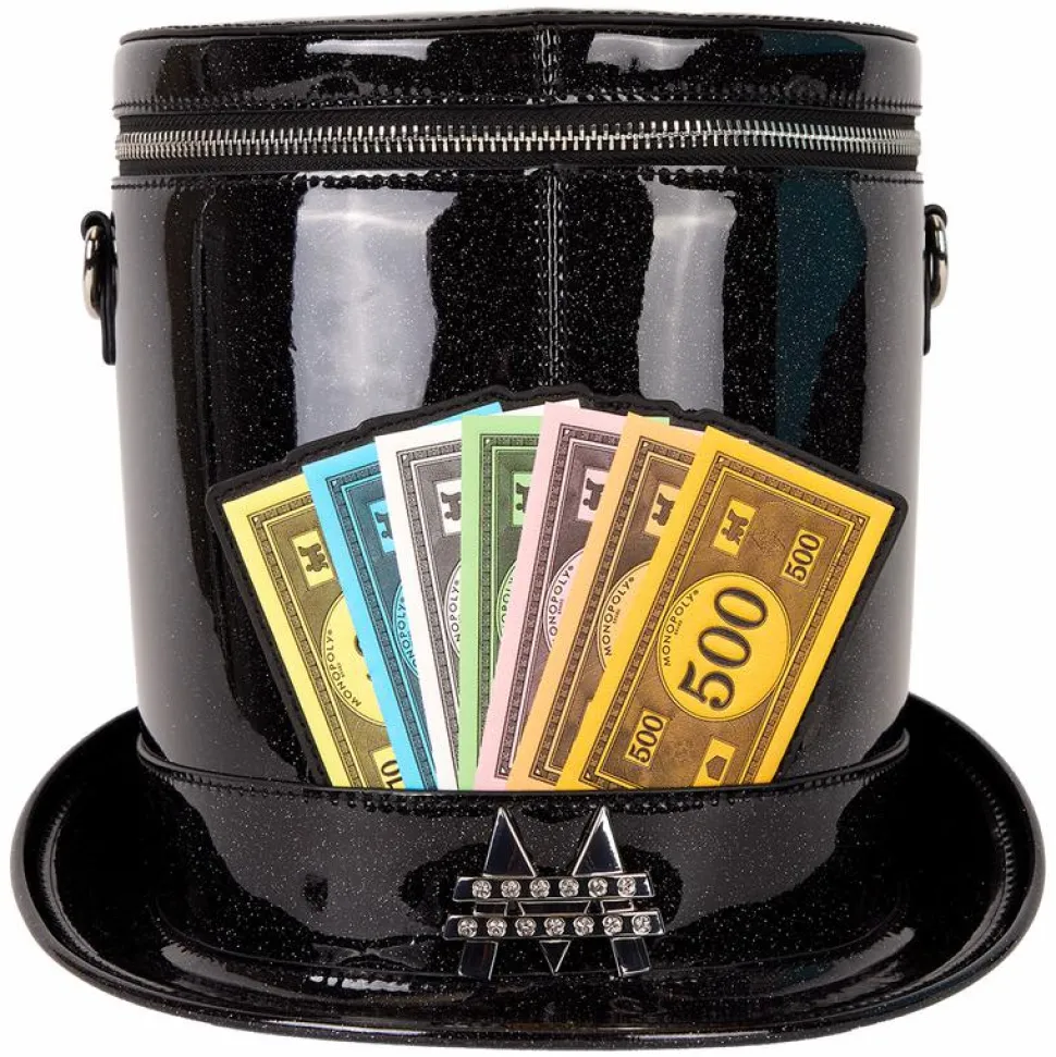 Monopoly - 90th Anniversary Top Hat Glitter Figural 8" Faux Leather Crossbody Bag