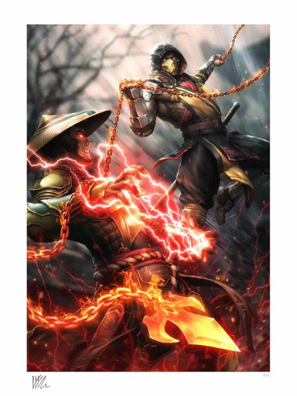 Mortal Kombat - Scorpion Vs Raiden Fine Art Print by Kendrick Lim