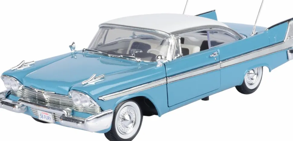Motormax - Blue 1958 Plymouth Fury Timeless Legends Collection 1/18th Scale Die-Cast Vehicle Replica