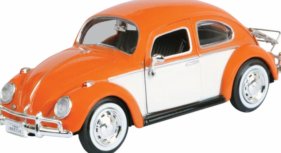 Motormax - Orange 1966 Volkswagen Classic Beetle with Rear Luggage Rack Volkswagen Collection 1/24th Scale Die-Cast Vehicle Replica