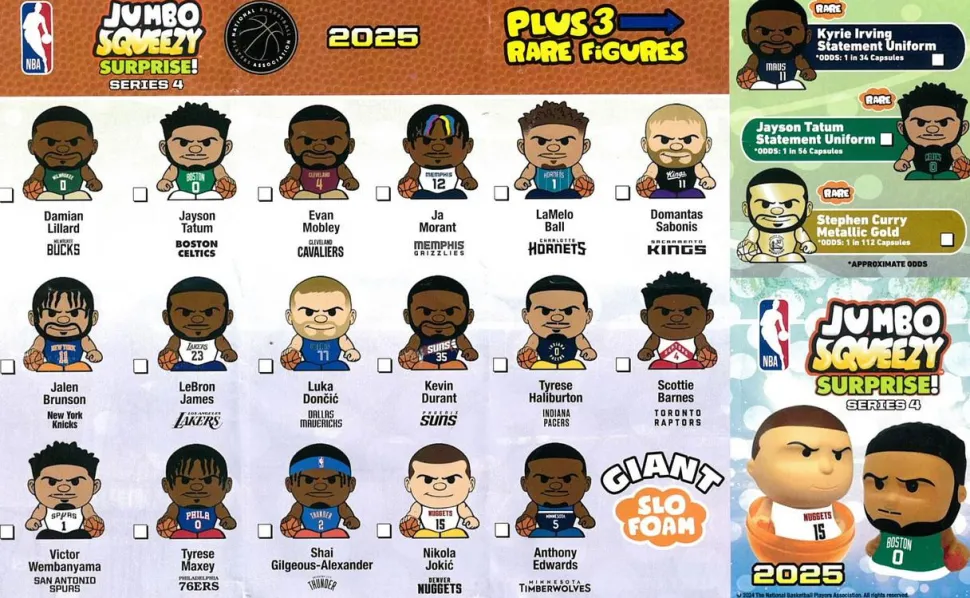 NBA Basketball - Jumbo SqueezyMates Surprise Series 4 Blind Box Capsule Slo-Foam Figure (Single Unit)