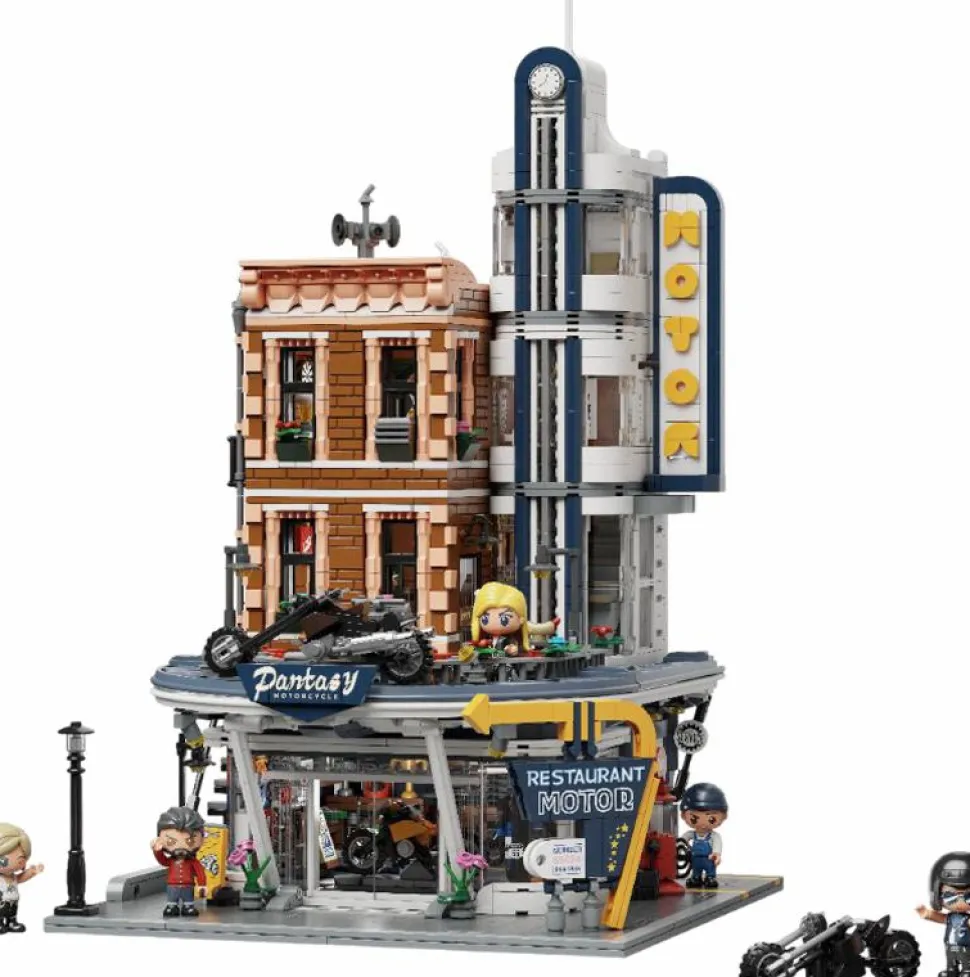 Pantasy - Motorcycle Restaurant Retro Series Building Block Construction Set