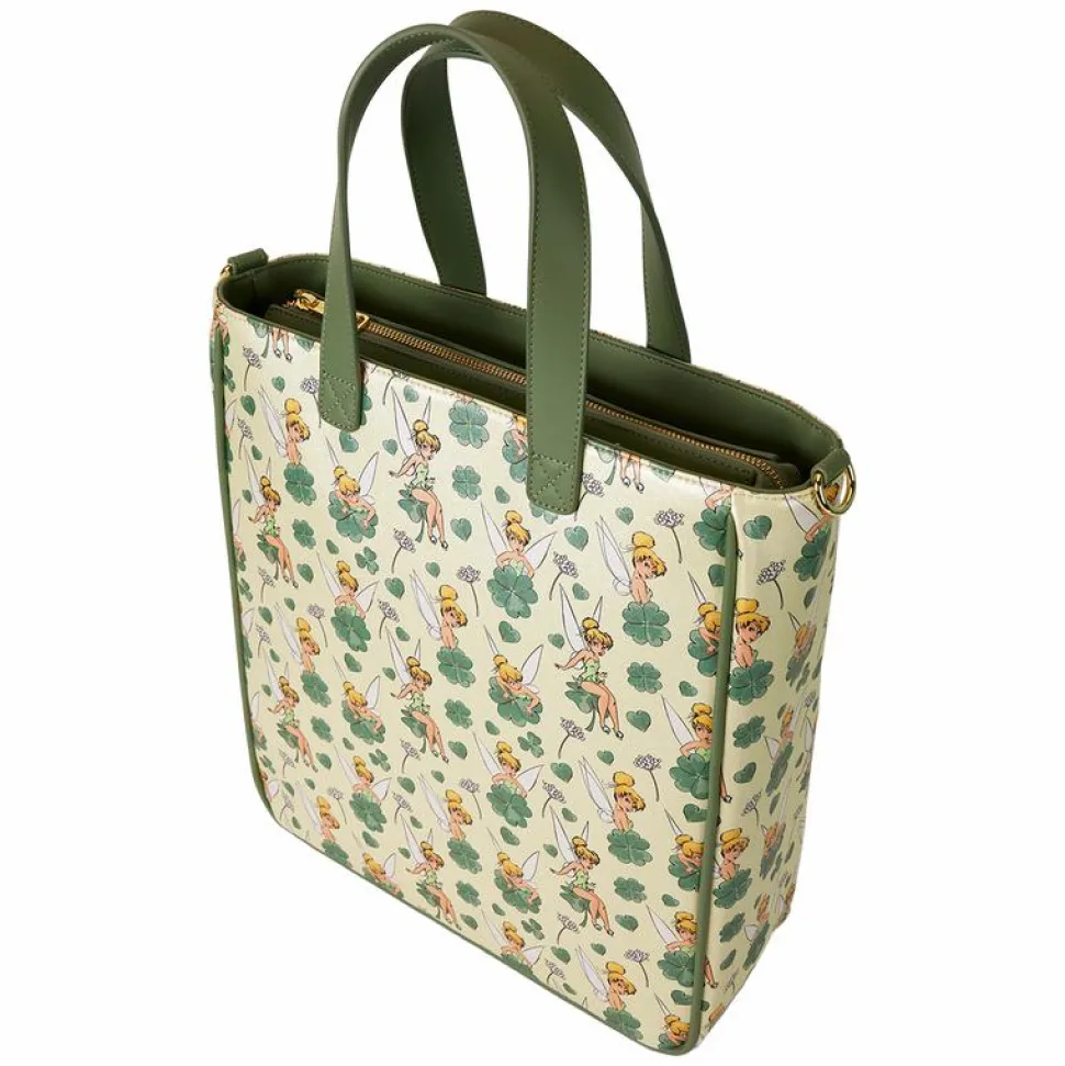 Peter Pan (1953) - Tinker Bell Clover Print 14" Faux Leather Tote Bag with Coin Purse