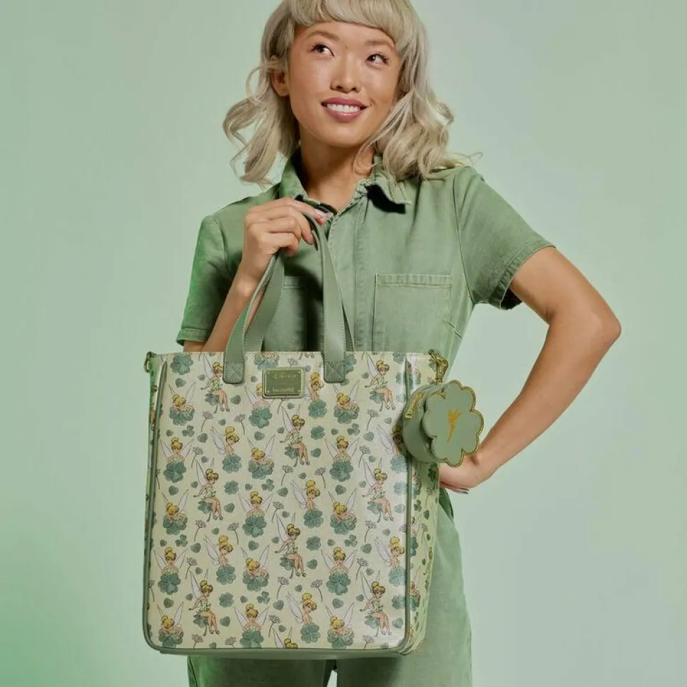 Peter Pan (1953) - Tinker Bell Clover Print 14" Faux Leather Tote Bag with Coin Purse