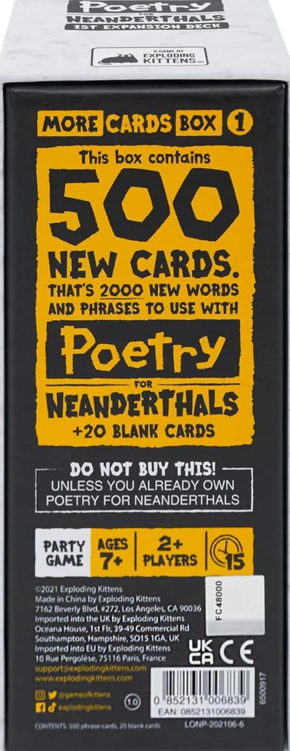 Poetry for Neanderthals - More Cards Box #1 Card Game Expansion