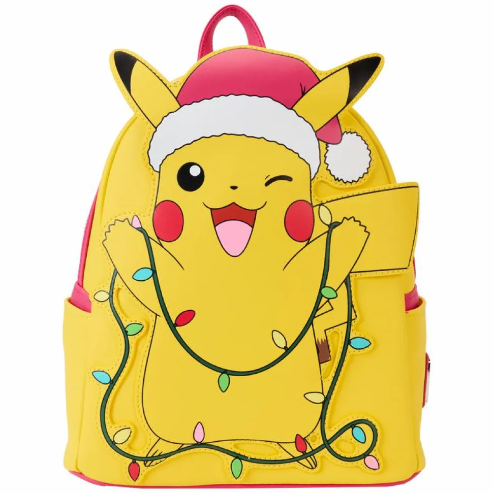 Pokemon - Santa Pikachu Christmas Lights Light Up 10" Faux Leather Mini Backpack