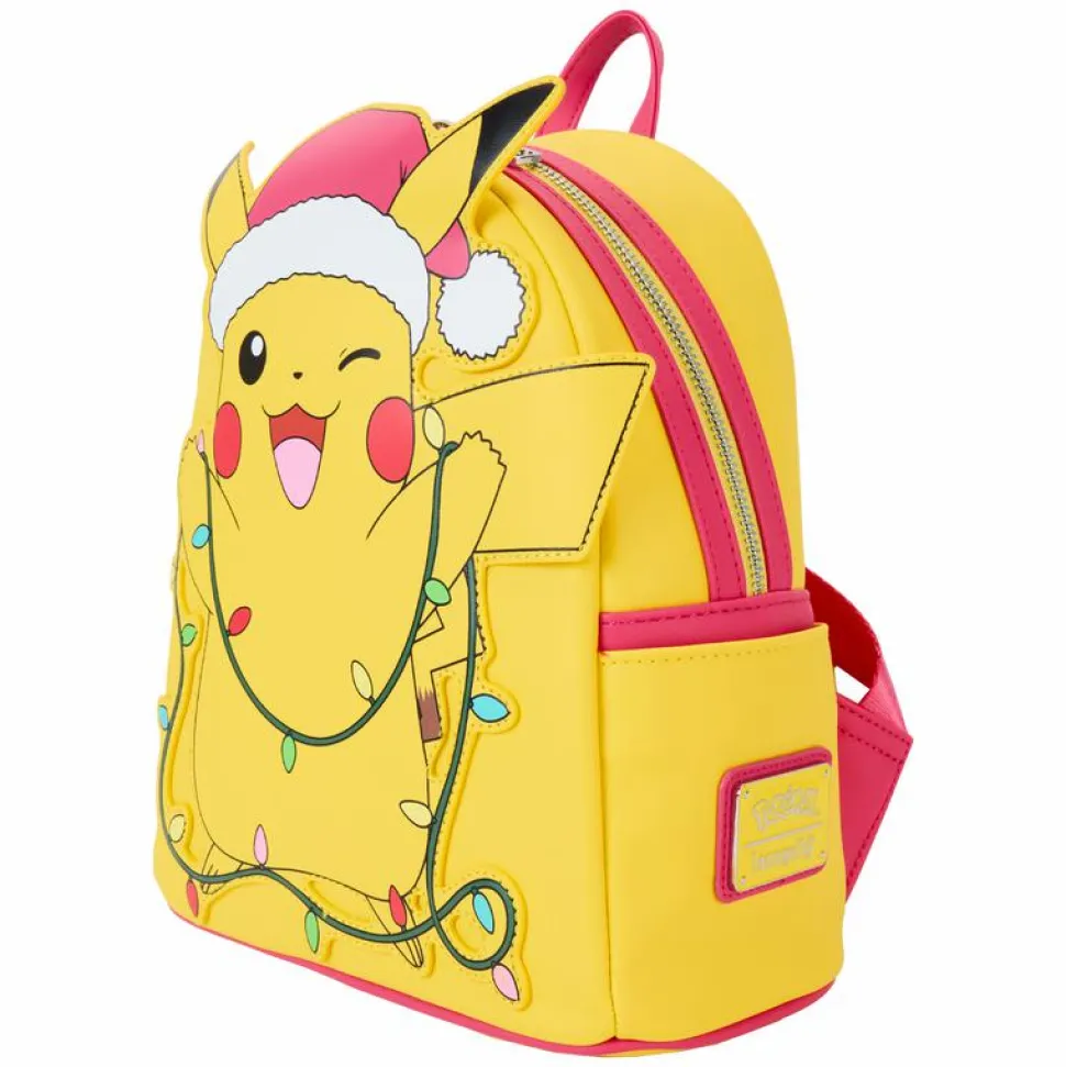Pokemon - Santa Pikachu Christmas Lights Light Up 10" Faux Leather Mini Backpack