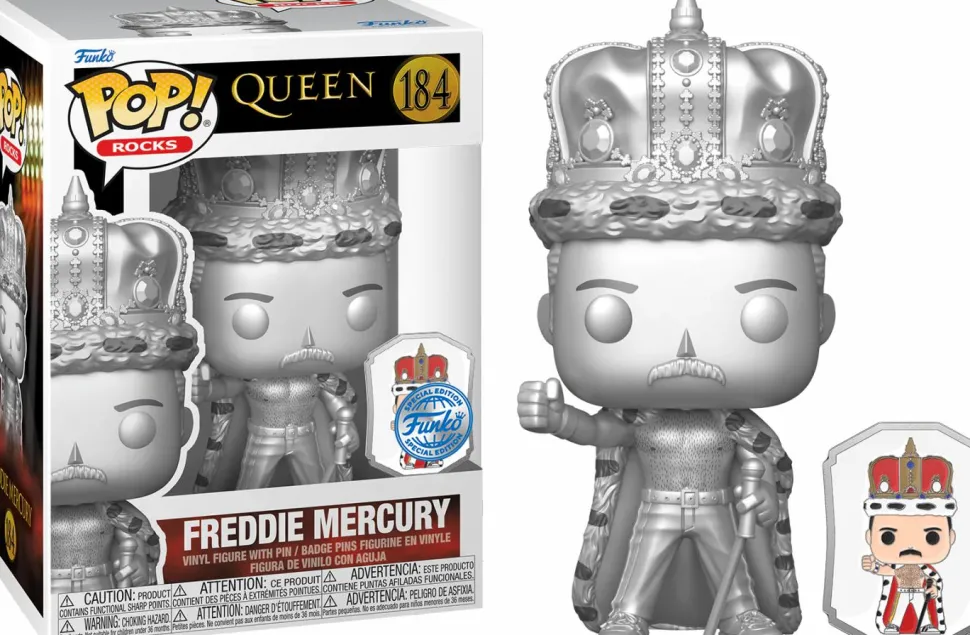 Queen - Freddie Mercury Platinum Metallic Pop! Vinyl Figure with Enamel Pin