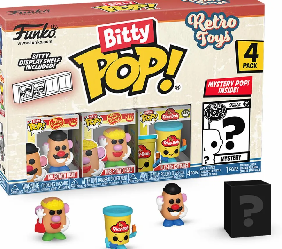 Retro Toys - Mr. Potato Head, Mrs. Potato Head, Play-Doh Container & Mystery Bitty Pop! Vinyl Figure 4-Pack