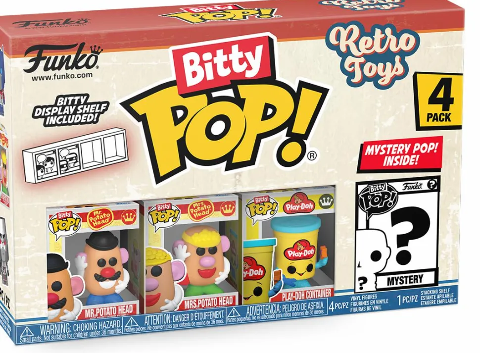 Retro Toys - Mr. Potato Head, Mrs. Potato Head, Play-Doh Container & Mystery Bitty Pop! Vinyl Figure 4-Pack