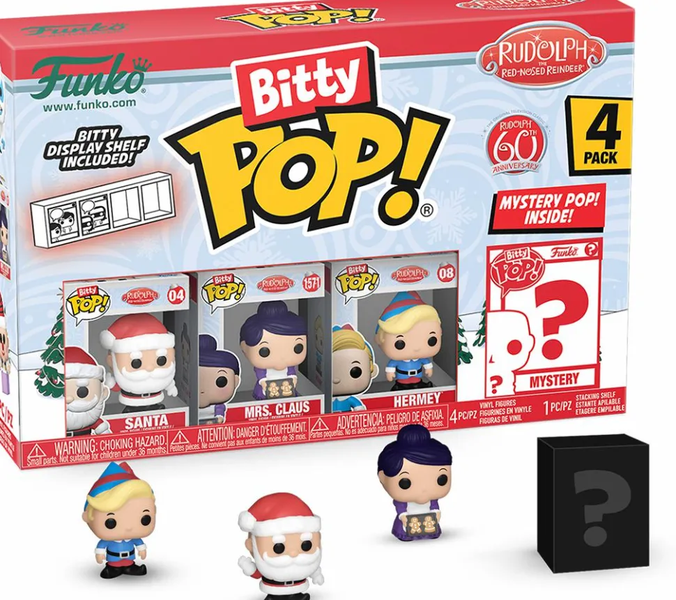Rudolph the Red-Nosed Reindeer (1964) - Santa, Mrs. Claus, Hermey & Mystery 60th Anniversary Bitty Pop! Vinyl Figure 4-Pack