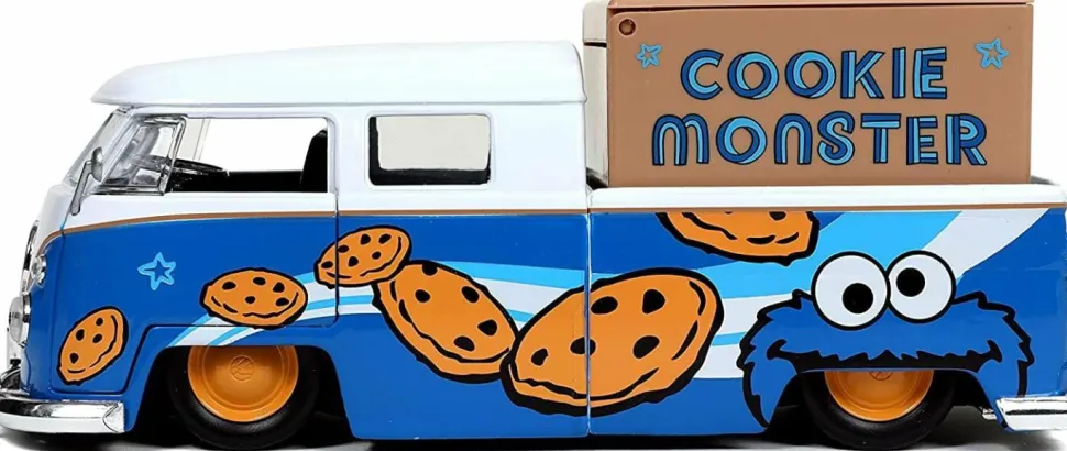 Sesame Street - Cookie Monster with 1962 Volkswagen Bus Pickup 1/24th Scale Hollywood Rides Die-Cast Vehicle Replica