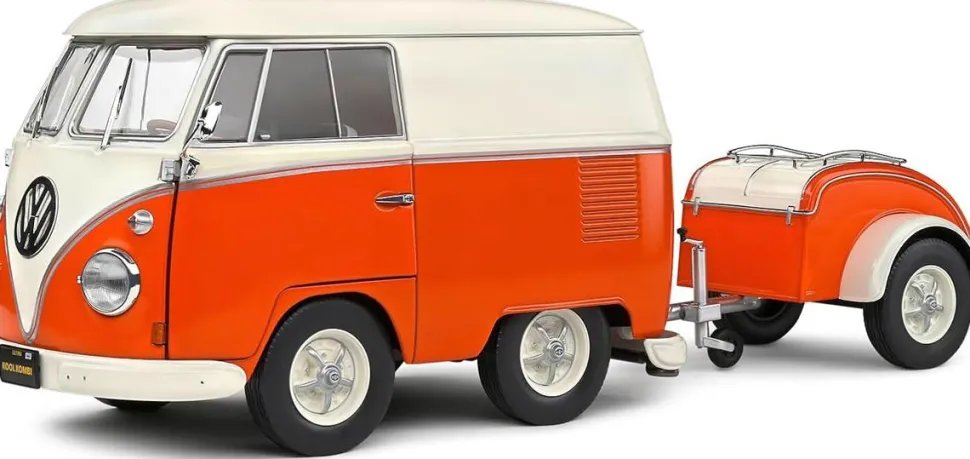 Solido Cars - Orange & White 1950 Volkswagon Kool Kombi 1/18th Scale Die-Cast Vehicle Replica