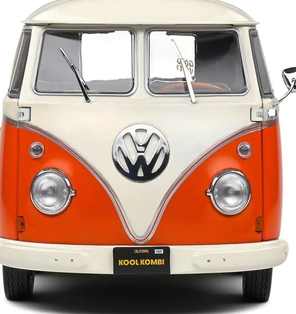 Solido Cars - Orange & White 1950 Volkswagon Kool Kombi 1/18th Scale Die-Cast Vehicle Replica
