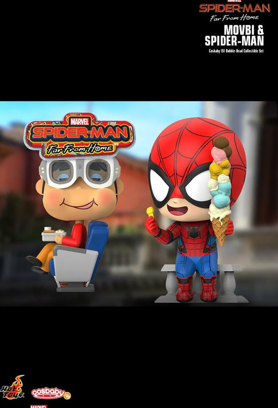 Spider-Man: Far From Home - Spider-Man & Movbi Cosbaby 3.75” Hot Toys Bobble-Head Figure 2-Pack