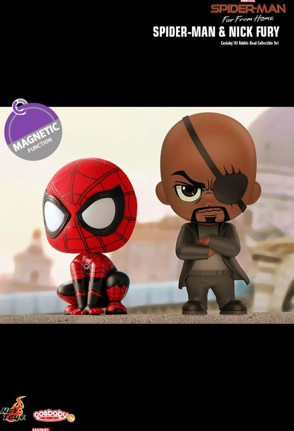 Spider-Man: Far From Home - Spider-Man & Nick Fury Cosbaby 3.75” Hot Toys Bobble-Head Figure 2-Pack