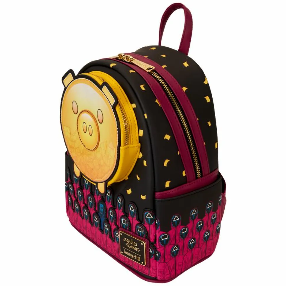 Squid Game - Piggy Bank Masked Men Glow in the Dark 10" Faux Leather Mini Backpack