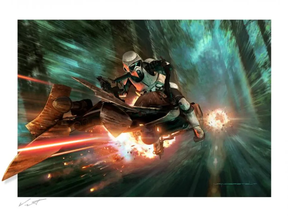 Star Wars - Endor Chase Fine Art Print by Jerry Vanderstelt