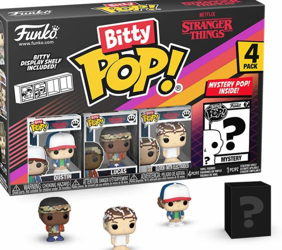 Stranger Things - Dustin, Lucas, Eleven (with Electrodes) & Mystery Bitty Pop! Vinyl Figure 4-Pack