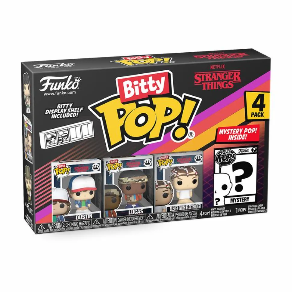 Stranger Things - Dustin, Lucas, Eleven (with Electrodes) & Mystery Bitty Pop! Vinyl Figure 4-Pack