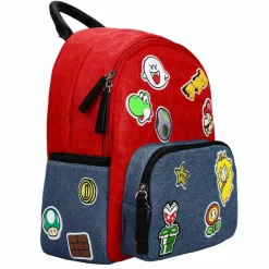 Super Mario - Mario Icon Patches Embossed 11" Faux Leather Mini Backpack