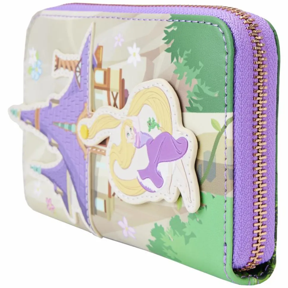 Tangled - Rapunzel Swinging From Tower 4” Faux Leather Zip-Around Wallet