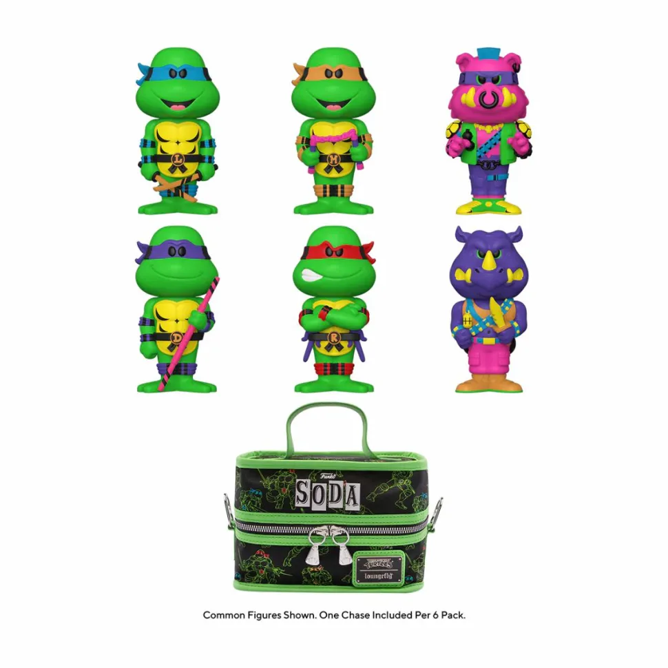 Teenage Mutant Ninja Turtles - Leonardo, Michelangelo, Raphael, Donatello, Bebop & Rocksteady Blacklight Vinyl SODA Figure in Collector Can 6-Pack with Cooler Bag & 6" Krang (Funko / Popcultcha Exclusive)