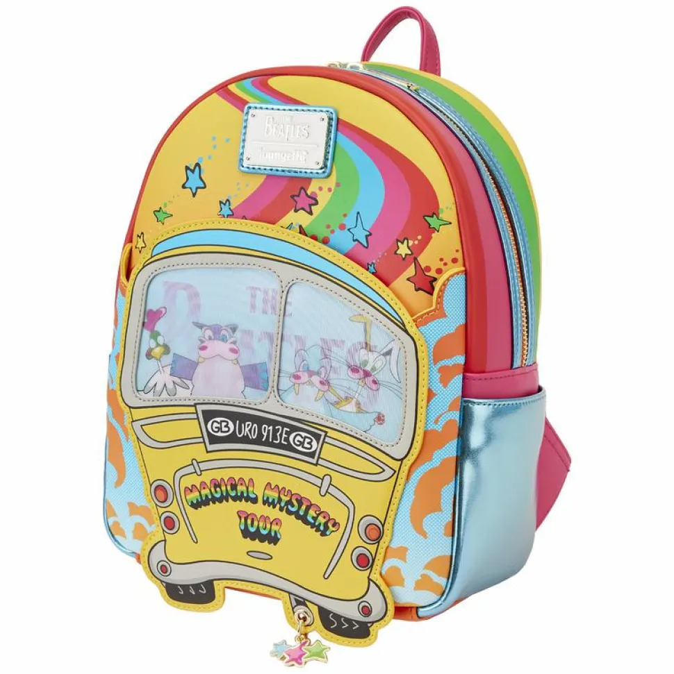 The Beatles - Magical Mystery Tour Bus Lenticular 11” Faux Leather Mini Backpack