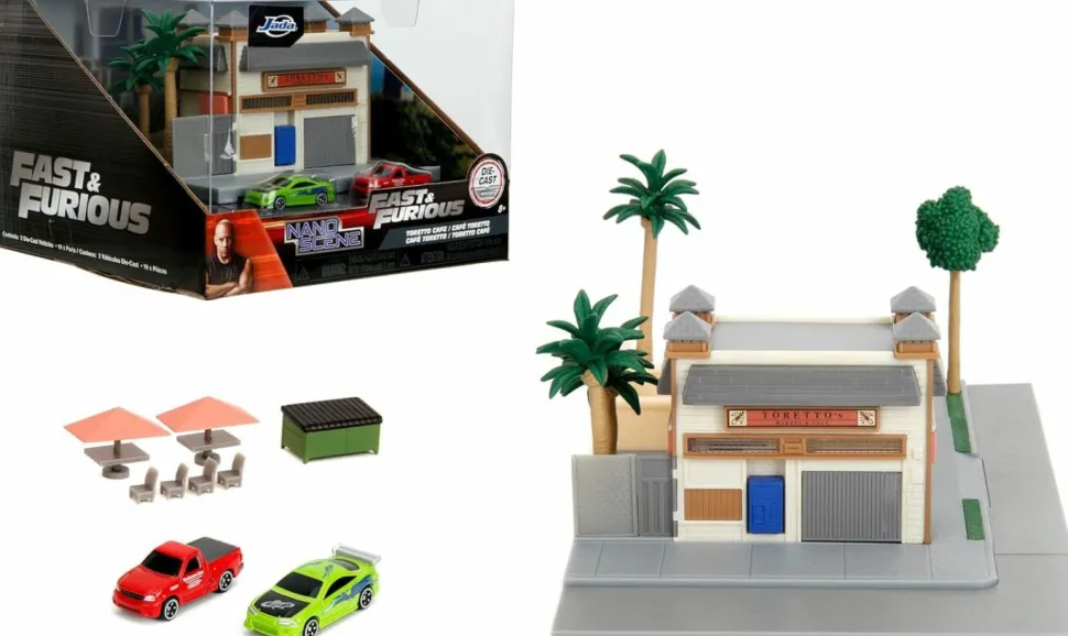 The Fast and the Furious - Toretto's Cafe NanoScene 1.5” Scale Die-Cast Vehicle Diorama Playset