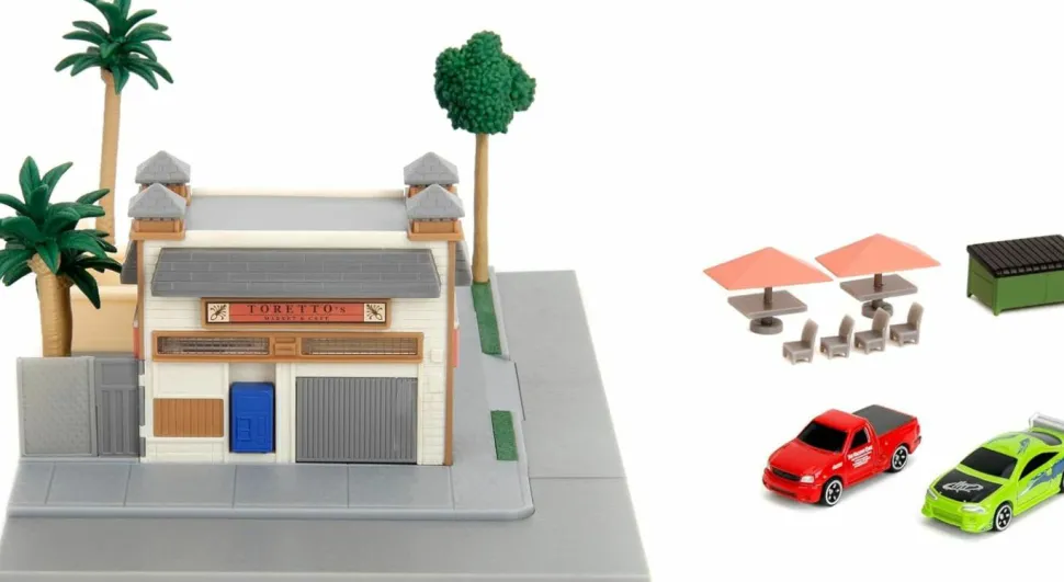 The Fast and the Furious - Toretto's Cafe NanoScene 1.5” Scale Die-Cast Vehicle Diorama Playset