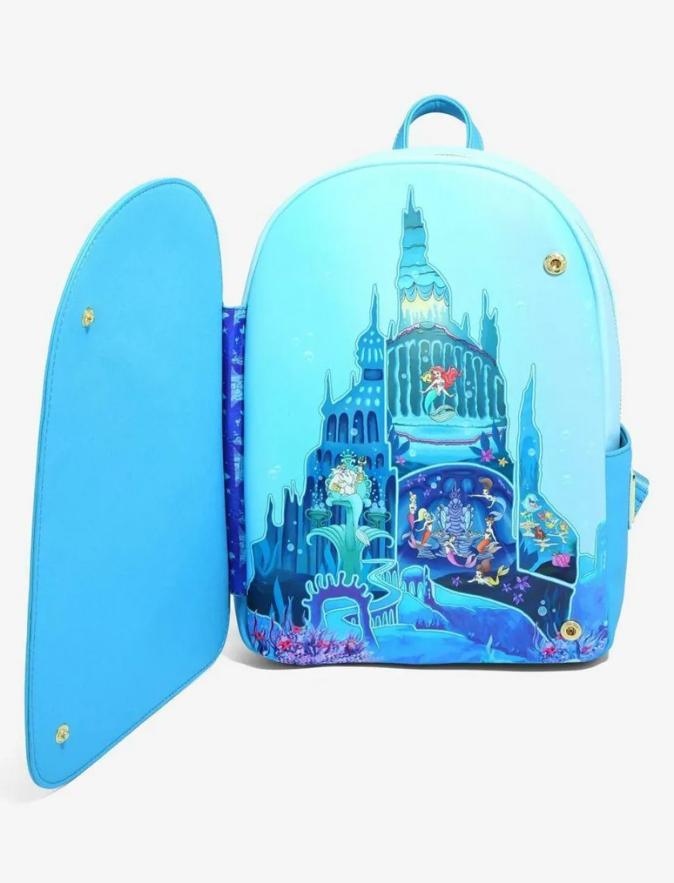 The Little Mermaid (1989) - Castle Snap Flap 12” Faux Leather Mini Backpack