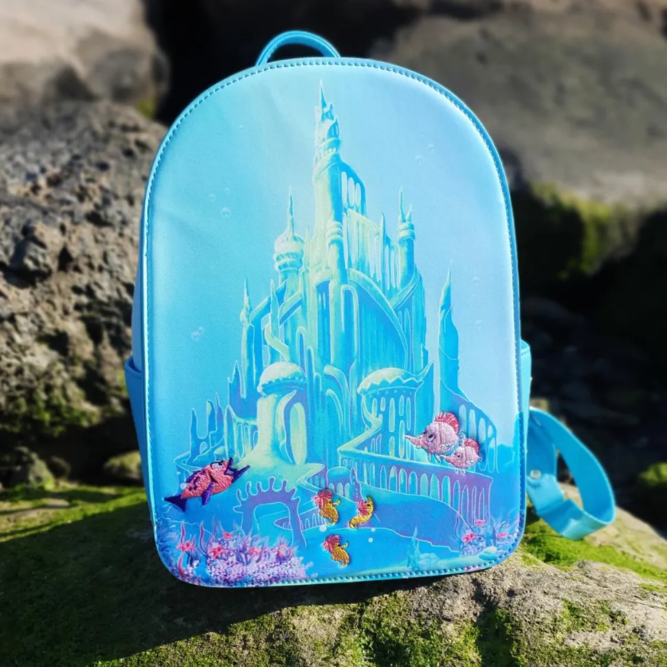 The Little Mermaid (1989) - Castle Snap Flap 12” Faux Leather Mini Backpack
