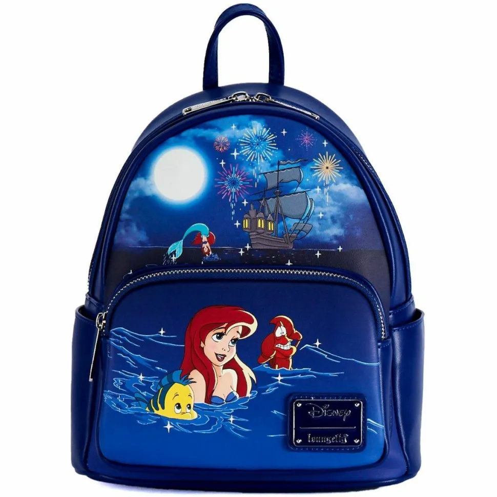 The Little Mermaid (1989) - Fireworks Light Up & Glow in the Dark 10” Faux Leather Mini Backpack (Int Sales Only)