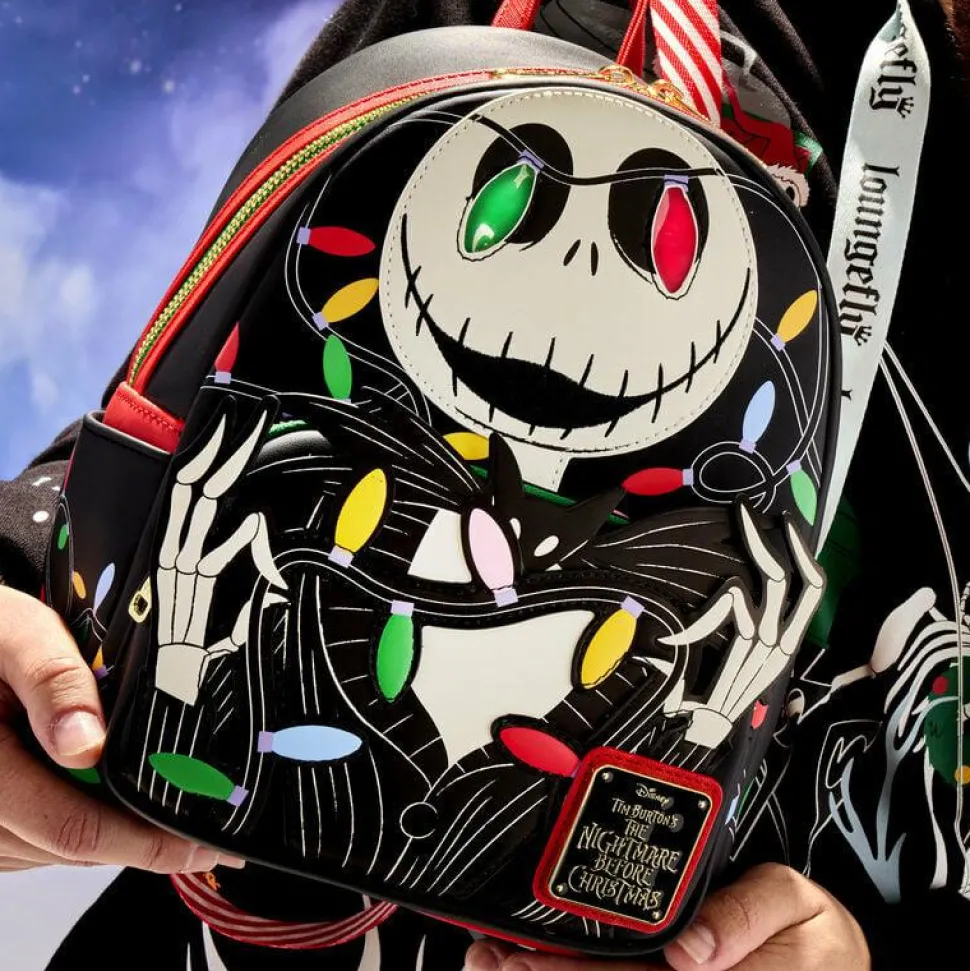 The Nightmare Before Christmas - Jack Wrapped in Lights Glow in the Dark Light Up 10" Faux Leather Mini Backpack
